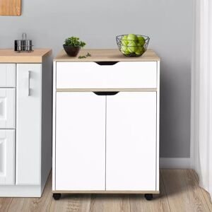 IDMarket Desserte de cuisine bois blanc avec 1 grand placard + 1 tiroir