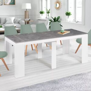 IDMarket Table console extensible bois blanc et effet beton : 10 personnes
