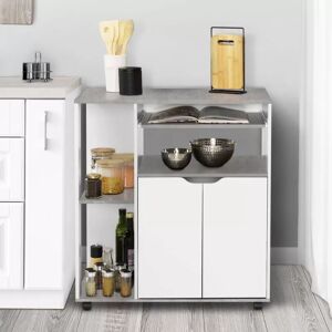 IDMarket Desserte de cuisine bois blanc et plateaux effet beton