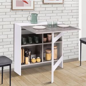 IDMarket Table console pliable blanche et effet beton avec rangements