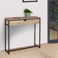 IDMarket Meuble console industrielle bois et métal 90 cm