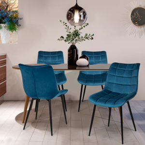 IDMarket Lot de 4 chaises en velours bleu matelassé