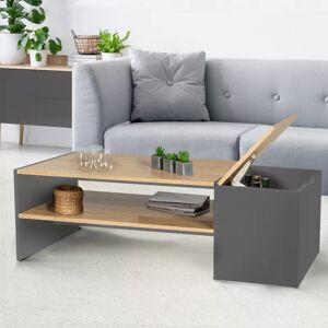 IDMarket Table basse avec rangement bar 110 cm bois imitation hêtre et gris