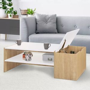 IDMarket Table basse bar contemporaine IZIA avec coffre bois et blanc