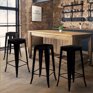 IDMarket Tabouret style industriel noir mat x4