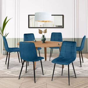 IDMarket Lot de 6 chaises en velours bleu matelassé