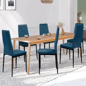 IDMarket Lot de 6 chaises velours bleu