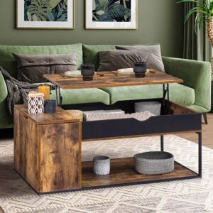 IDMarket Table basse plateau relevable style industriel effet bois vieilli