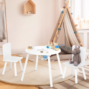 IDMarket Ensemble de table et chaises pour enfant en bois blanc