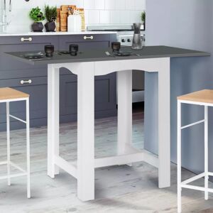 IDMarket Table haute de bar extensible DONA 2 à 4 personnes blanche plateau gris 65-130 cm