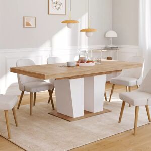 IDMarket Table à manger extensible avec pied central bois et blanc