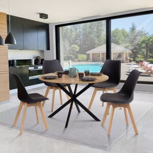 IDMarket Table ronde noir et bois 4-6 personnes 120cm pied