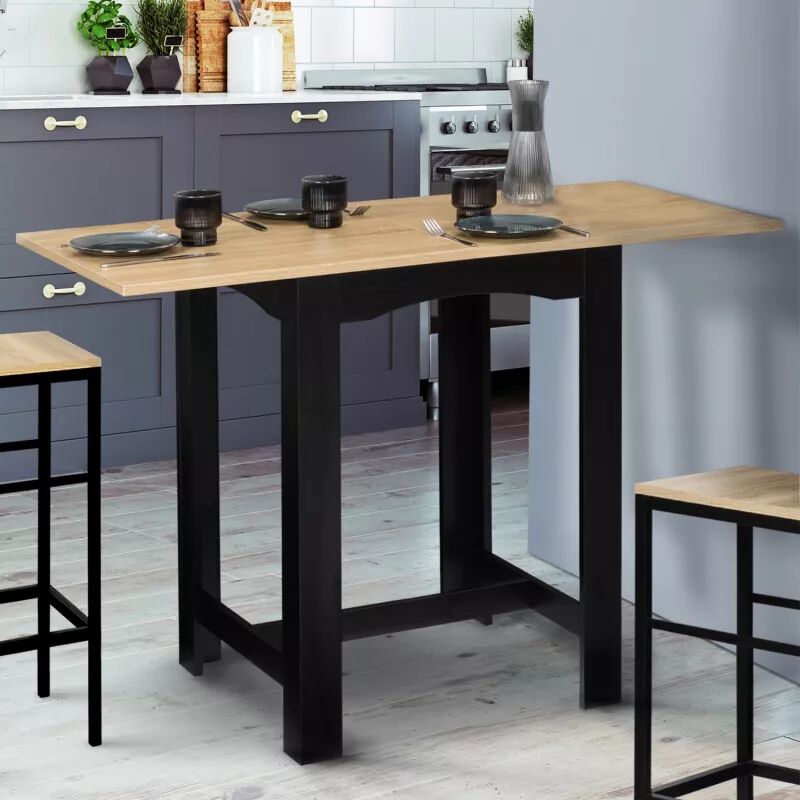 IDMarket Table haute mange-debout extensible noire et bois