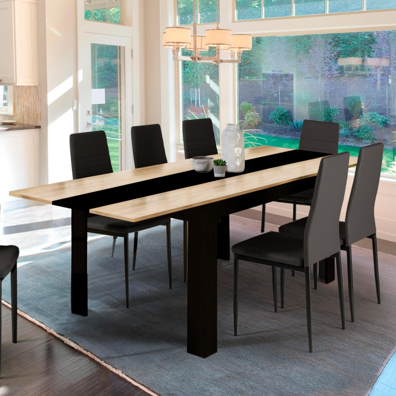 IDMarket Table de salle à manger extensible noire et imitation hêtre 6-10 personnes