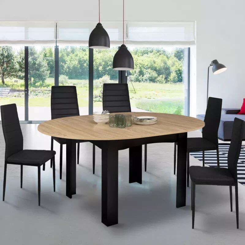 IDMarket Table ronde extensible 4-6 personnes noire et bois