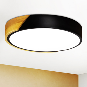 IDMarket Lustre rond LED noir et bois