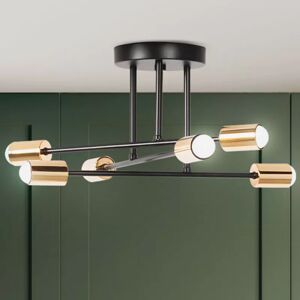 IDMarket Lustre industriel 3 branches metal noir et dore