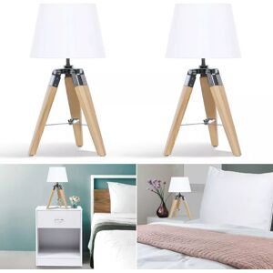 IDMarket Lot de 2 lampes de chevet trépied en bois clair blanches