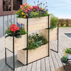 IDMarket Potager 4 bacs en bois et métal 117 cm