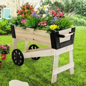 IDMarket Carré potager brouette BILLY en bois finitions noires bac à fleurs 80 CM