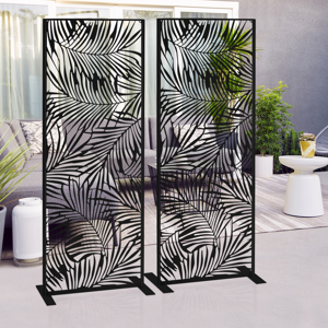 IDMarket Claustra extérieur métal noir mat motif tropical 150x50 cm - Publicité