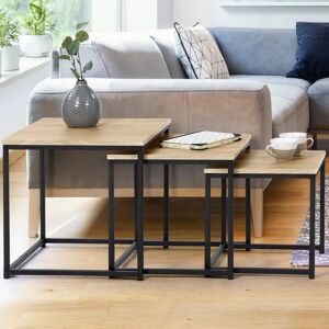 IDMarket 3 tables basses gigognes bois et métal carrées - Publicité