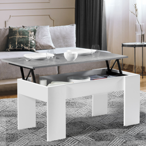 IDMarket Table basse bois blanc plateau relevable effet béton - Publicité