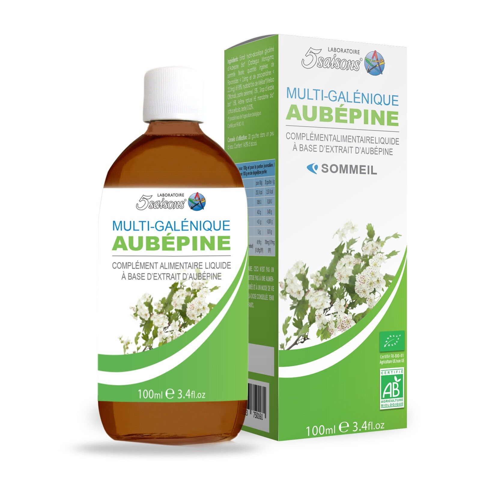Laboratoire 5 Saisons Multi-galénique Aubépine (certifiée AB) - 100 ml