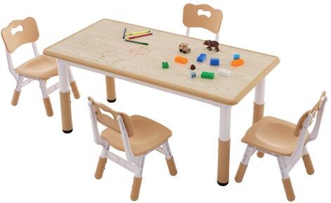 VEVOR 1 Table d’Enfant + 4 Chaises 1200x600x482-572 mm et 310x295x520-560 mm Ensemble de Meuble d'Enfant Hauteur Réglable pour Étudier Manger Jouer Lire Dessiner Crèche Garderie Chambre d’Enfant École