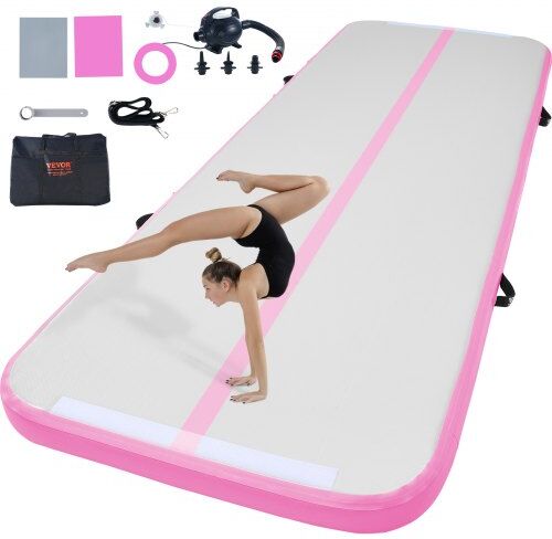 VEVOR Tapis de Gymnastique Gonflable 10 cm Épaisseur, Piste d’Acrobatie avec Pompe Électrique, Tapis d'Entraînement pour Usage Domestique/Salle de Sport/Yoga/Cheerleading/Plage/Parc/Eau, 3 m, Rose