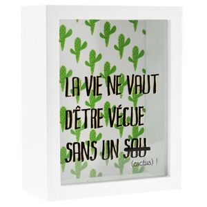 Les Trésors De Lily [R0573] - Tirelire bois  Messages  blanc vert (La vie ne vaut d être vécue sans un sou (cactus) ! ) - 20x16x7 cm - Publicité