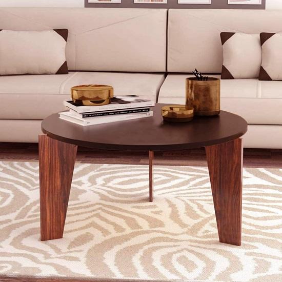 60.96 cm Round Coffee End Table, Modern Tea Side Table Furniture, Wooden Table with Solid Legs Coffee Table Centre Table for Living room