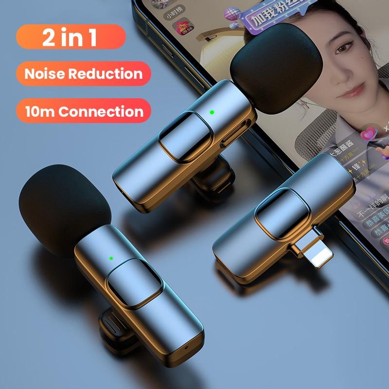 YurKem pour iPhone Lightning Type-c Microphone Lavalier sans fil Enregistrement audio vidéo portable Mini micro Diffusion en direct Gaming IOS Téléphone Android