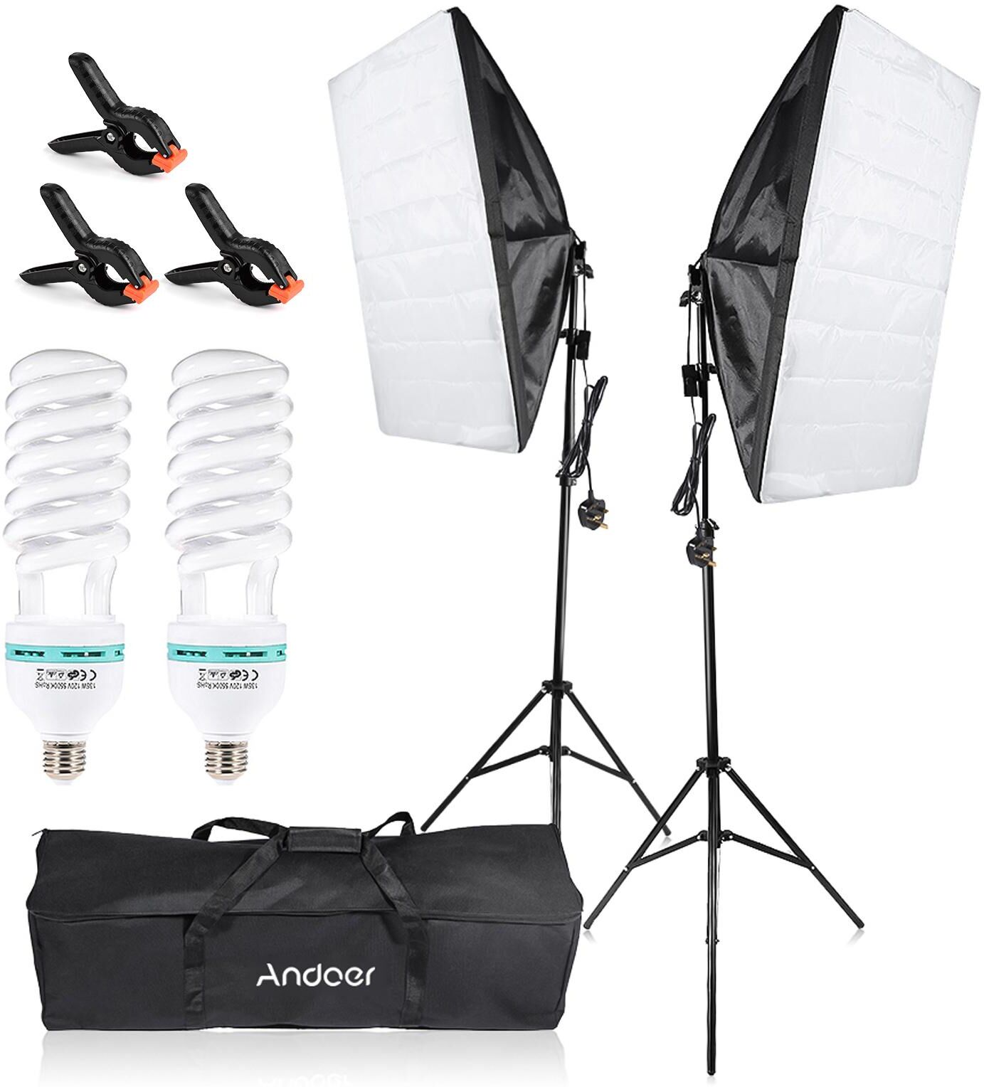 Andoer Photography Studio Softbox Kit D’éclairage 2pcs 135W Ampoules 2pcs Support D’éclairage 2pcs Simple