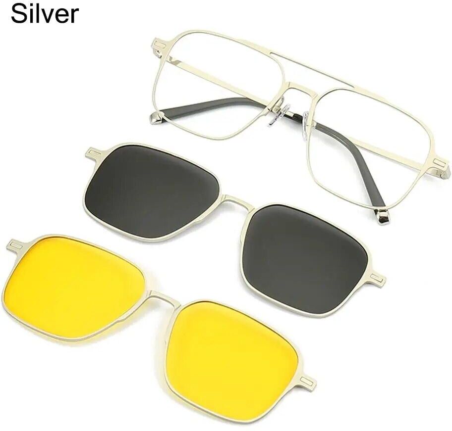 Metal 3 In 1 New Style Magnet Clip On Glasses Frame Trend Polarized Sunglasses For Men  Optical Computer Glasses UV400