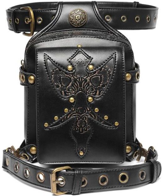 Johnature Moto & Biker Punk Waist Bag Femmes Mode Rivet Épissage Locomotive Riding Waist Packs Retro Shoulder Bags