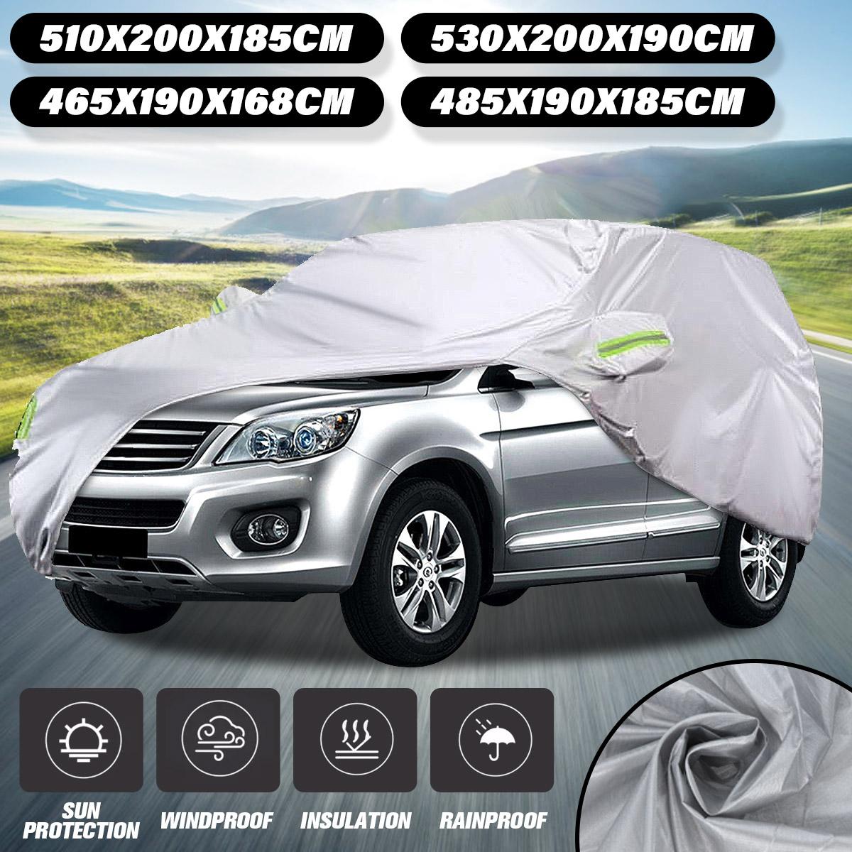 Universal SUV Full Car Covers Indoor Outdoor Windproof Anti Dust Sun Rain Snow Protection UV Car Silver Case Cover M / L / XL / XXL