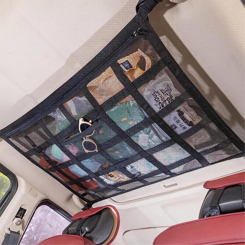 Upgrade Car Ceiling Cargo Net Pocket,35.43x25.6&quot; Strengthen Load-bearing And Droop Less Double-layer Mesh Car Roof Storage Organizer,truck Suv