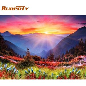 RUOPOTY cadre photo coucher de soleil peinture à la main par numéro montagne coloriage par numéros acrylique toile peinture peint à la main dessin Art - Publicité