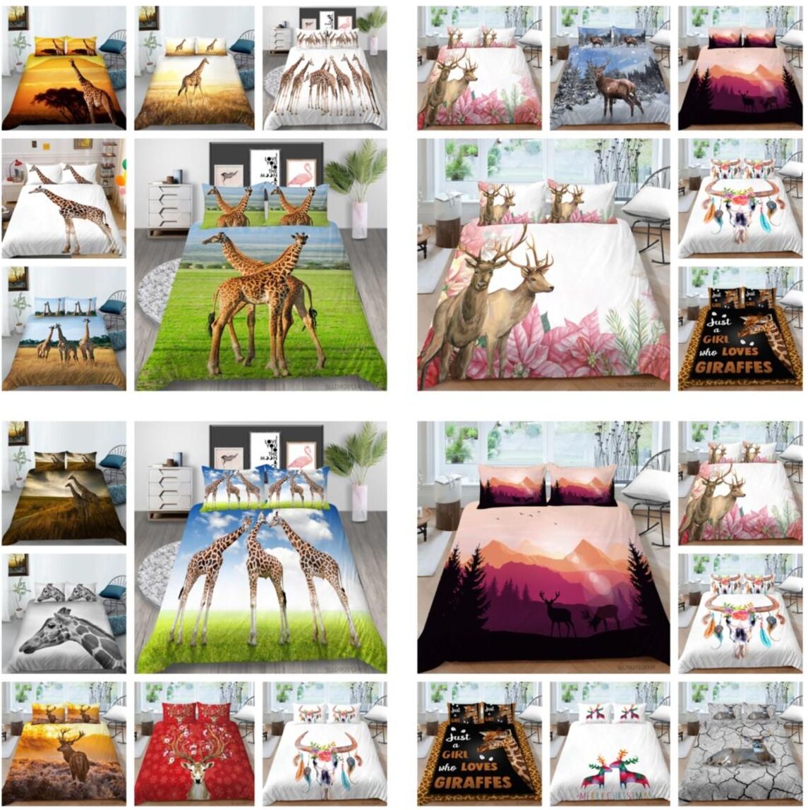 Housse de couette Set Literie Set Cover Animaux Style Polyester Quilt Cover Set Femmes Hommes Single Size Deer Bed Sets