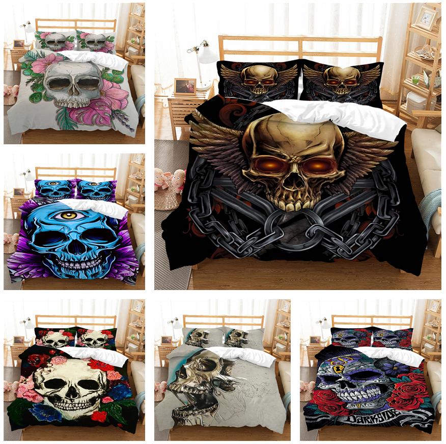 Halloween Bedding Set Skull Theme Print Quilt Cover Pillow Cover Home Bedding Set AU/EU/US Full Size Single/Double Bed Home Furnishing