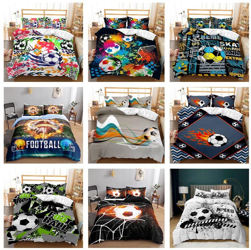 3D Football Bedding Set Sports Quilt Cover Tai d’oreiller 2/3 pièces DE135 * 200 Chambre pleine grandeur pour garçons et hommes Séchage rapide Soft Home Furnishing