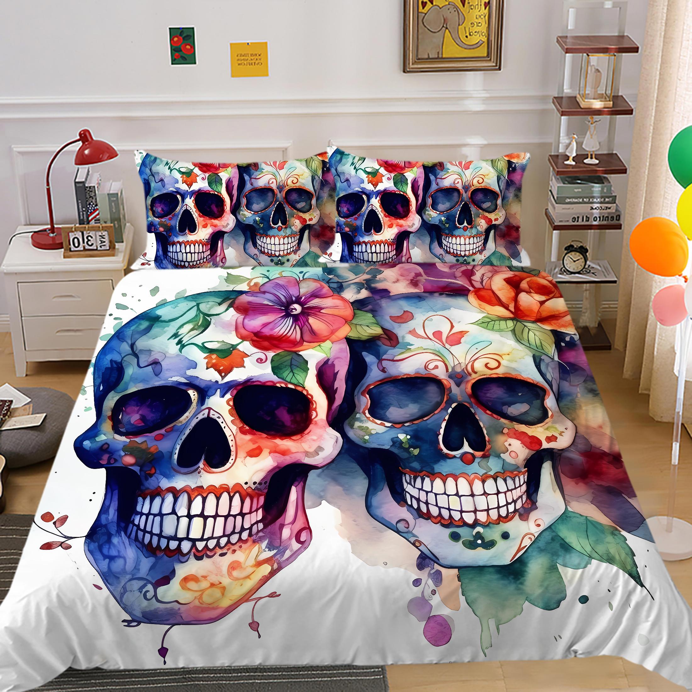 kemila 3D Skull Bedding Sets Flower Skeleton Duvet Cover Print Comforter For Queen Size 2/3pcs Terror Bed Linen