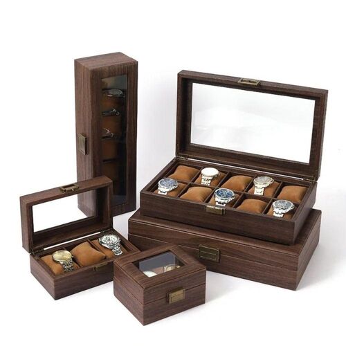 Boîte de collecte de montres en cuir PU, boîte de rangement de bijoux en Grain de bois, protège les montres