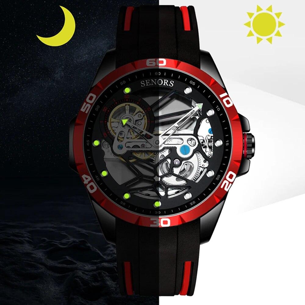 Watches Men Clock Mechanical Men`s Watch Automatic Skeleton Watches Double Transparent Sapphire Glass