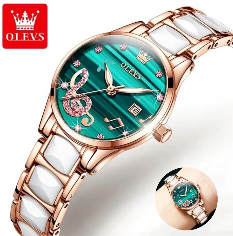 OLEVS Light Luxury Women s Watch Fashion Simple Temperament Stainless Steel Ceramic Strap Quartz Watch 3605