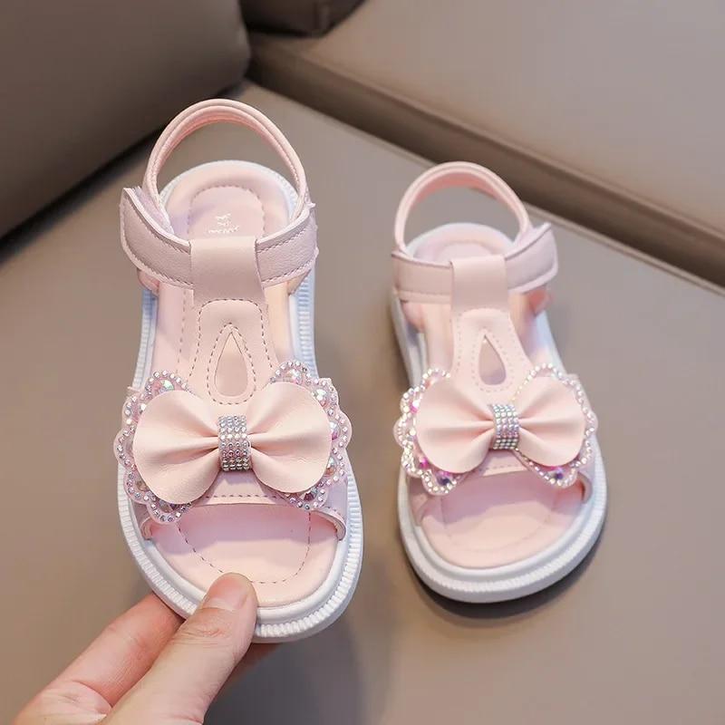 Chaussure enfant fille semelles souples chaussure décontractée chaussures de princesse à la mode nouvelles chaussures de plage diamant d eau sandales en forme de nœud fille Sandálias