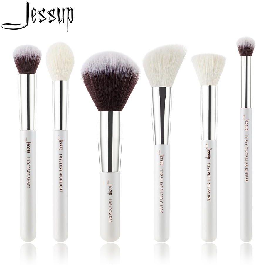 Jessup 6pcs Pearl White / Silver Professional Makeup Brushes Sets Make up Brush Beauty Tools Buffer Paint Cheek Highlight Powder