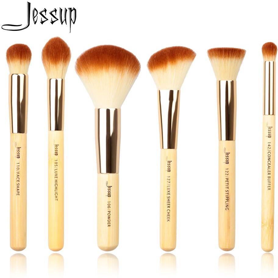 Jessup Brand 6pcs Bamboo Professional Makeup Brushes Sets Beauty Tools Make up Brush kit Buffer Paint Cheek Highlight Powder