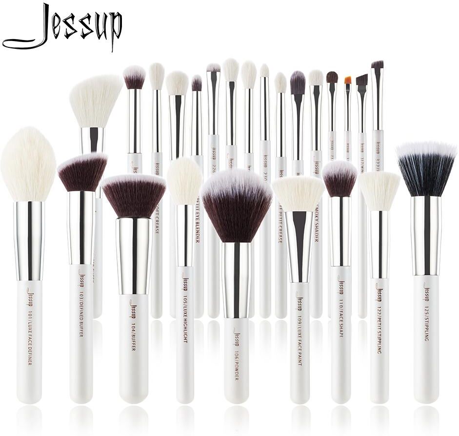 Ensemble de pinceaux Jessup 25PCS Pearl White / Silver Professional Makeup Brushes Sets Foundation Make up Brush beauty Tool Powder Blushes